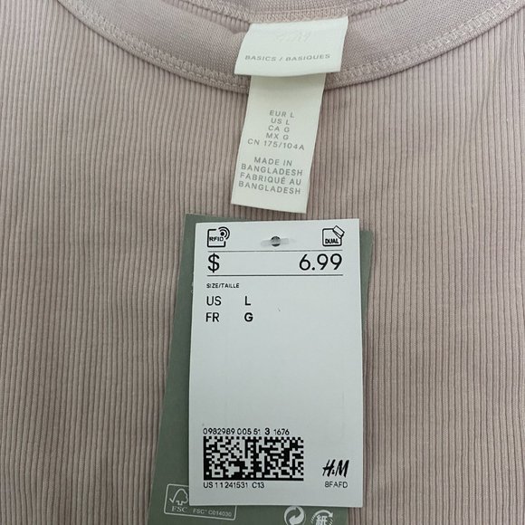 NWT H&M Light Pink Ribbed Tank Top - Picture 2 of 2